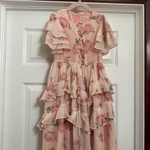 Ivy City Co mini Solana  Pink Floral Ruffle Tiered Girls' Formal Dress